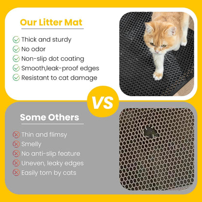 Cat Litter Mat Litter Box Mat, EVA Honeycomb Double Layer Design, Urine & Waterproof, Scatter Control Kitty Litter Mat, Less Waste, Easier to Clean,Washable, Black