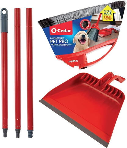 O-Cedar Pet Pro Broom with Step-On Dustpan | Remove 99% with One Sweep | Removes 3 Times More Pet Hair | Quiet Cleaning Tool for Cat and Dog Owners