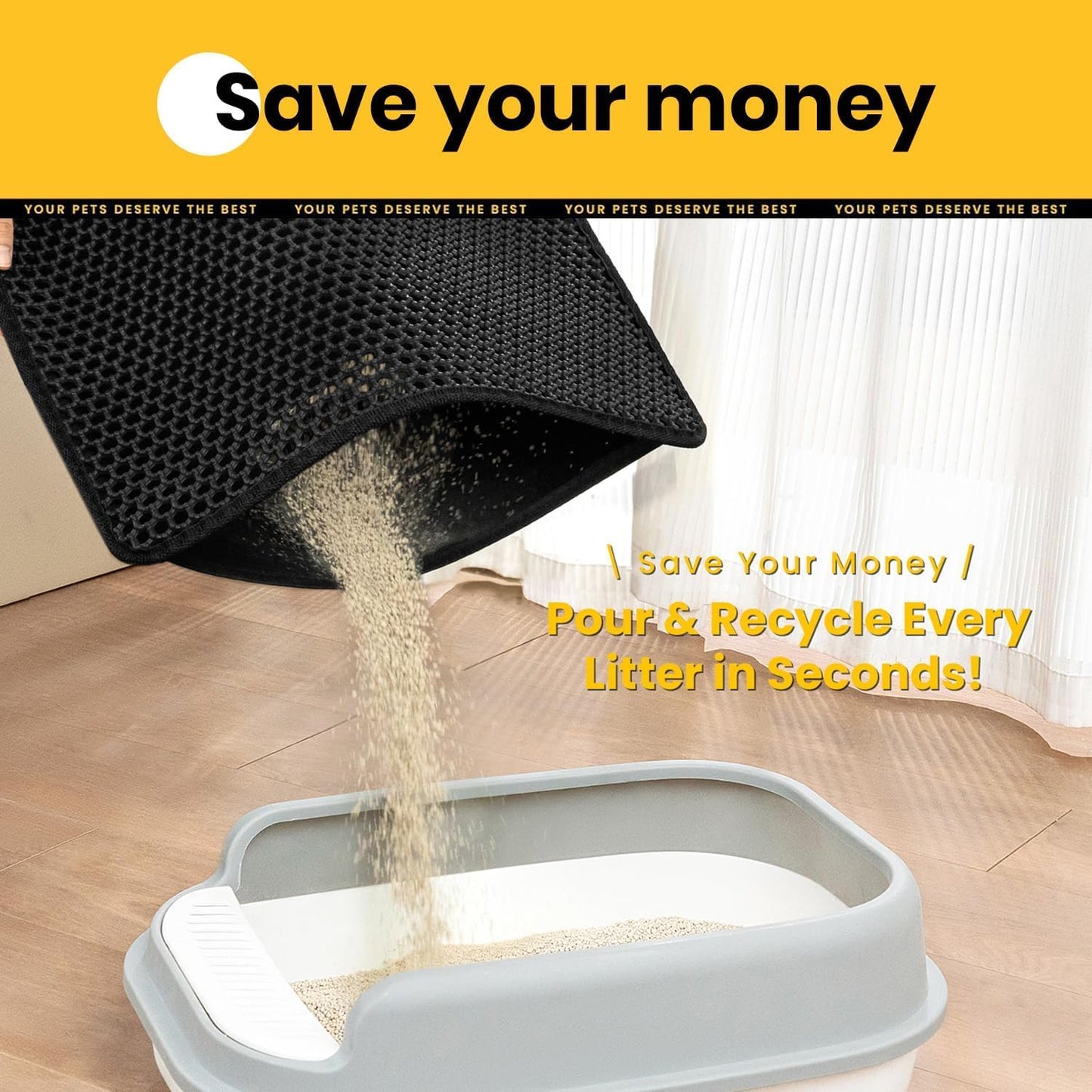 Cat Litter Mat Litter Box Mat, EVA Honeycomb Double Layer Design, Urine & Waterproof, Scatter Control Kitty Litter Mat, Less Waste, Easier to Clean,Washable, Black